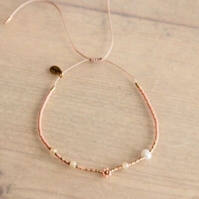 Bracelet de cheville Miyuki avec fleur marguerite, facette et perle – rose/doré