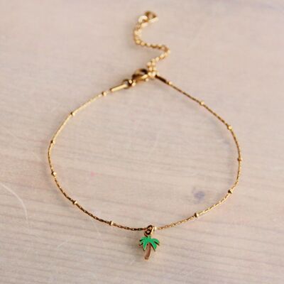 Stainless steel fine anklet with palm tree - gold