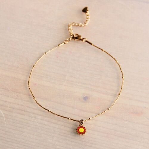 Stainless steel fine anklet with sun - gold