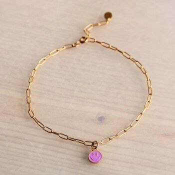 Bracelet de cheville chaîne en D en acier inoxydable avec smiley - rose/doré 1