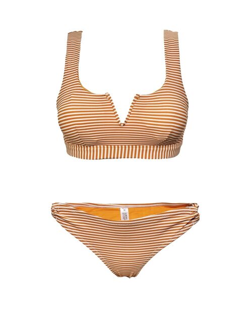 Orange/cream preformed striped bikini sets for women