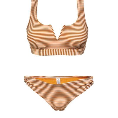 Orange/cream preformed striped bikini sets for women