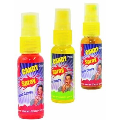 Candy Spray 1 - 26 ml sour candy spray - 3 flavors: Cola, Strawberry, Tropical - Display of 15 pieces
15x26ml: 390ml