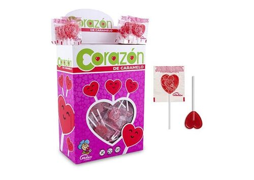 Sucettes CORAZON Cerise - Sucettes en forme de coeur - goût Cerise - Boîte de 200 pièces - 1,040 Kg   - réf Brabo : 4618