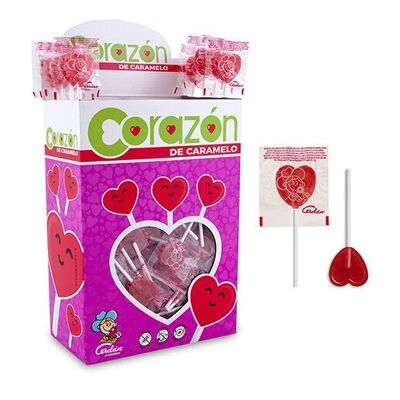 CORAZON Lecca lecca alla ciliegia - Lecca lecca a forma di cuore - Gusto ciliegia - Scatola da 200 pezzi - 1,040 Kg - Brabo ref: 4618