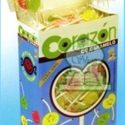 Piruletas CORAZON Fruits - Piruletas en forma de corazón - Sabor Cola, Fresa, Limón, Manzana Verde - Caja de 200 piezas - 1.040 Kg - Brabo ref: 4974