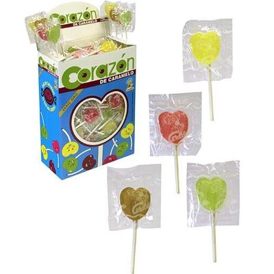 CORAZON Fruits lollipops - Heart-shaped lollipops - Cola, Strawberry, Lemon, Green Apple flavor - Box of 200 pieces - 1,040 Kg - Brabo ref: 4974