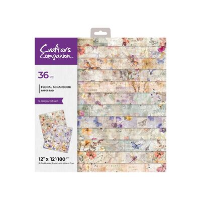 Crafters Companion - Bloc de papel impreso de 12" x 12" - Álbum de recortes floral