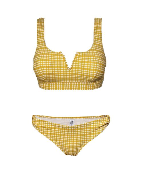 Yellow/white preformed bikini sets for women