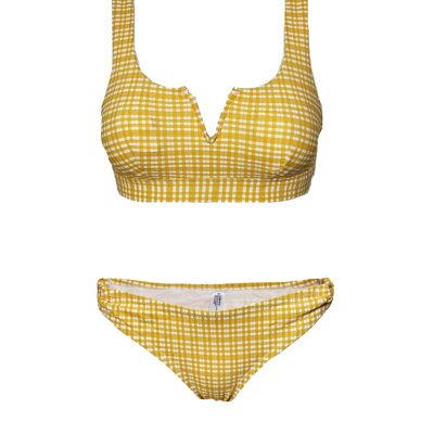 Yellow/white preformed bikini sets for women