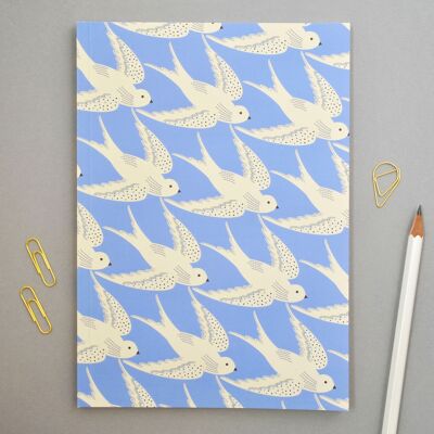 Regalo con quaderno A5 con rilegatura perfetta Uccelli in blu