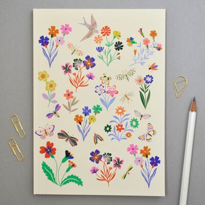 Cuaderno A5 con encuadernación perfecta, regalo de pájaros y mariposas