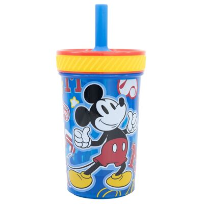Stor Anti-Kipp-Becher aus PP mit Silikon-Strohhalm, 370 ml, Mickey Mouse, cooles Zeug