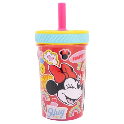 Stor anti-tip PP cup with silicone straw 370 ml minnie mouse flower power