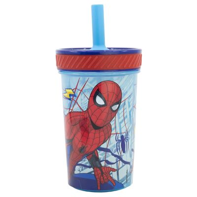 Stor Anti-Kipp-Becher aus PP mit Silikon-Trinkhalm, 370 ml, Spiderman-Größe