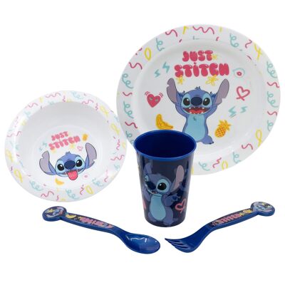 Stor-Set Micro 5-teilig (Teller, Schüssel, 260 ml Glas und Besteck) Stitch Palms