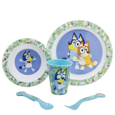 Stor micro set 5 pcs (plate, bowl, 260 ml glass and cutlery) bluey