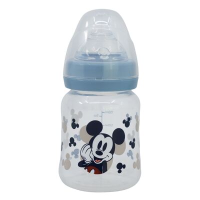 Stor Weithals-Babyflasche 150 ml Silikonsauger 3 Positionen Mickey Mouse voller Lächeln