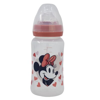 Stor wide neck baby bottle 240 ml silicone nipple 3 positions minnie mouse heart full