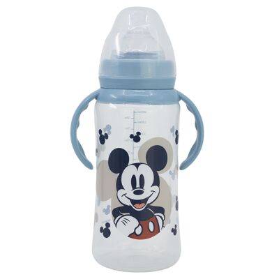 Stor Weithals-Babyflasche 360 ​​ml Silikonsauger 3 Positionen mit Griffen Mickey Mouse voller Lächeln