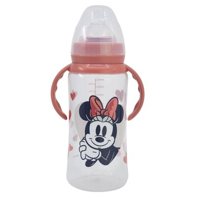 Stor Weithals-Babyflasche 360 ​​ml Silikonsauger 3 Positionen mit Griffen Minnie Mouse Herz voll