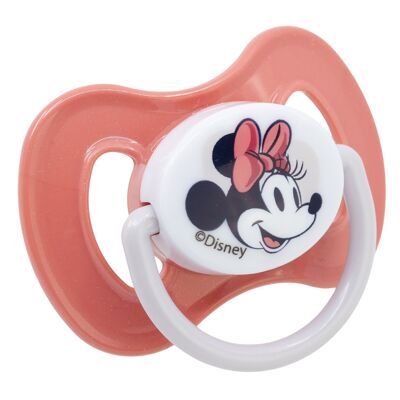 Stor set of 2 reversible silicone nipple pacifiers +6 m with minnie mouse heart full case