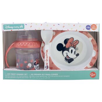 Stor set 3pcs verre d'entraînement 250 ml assiette et cuillère coeur minnie mouse plein 2