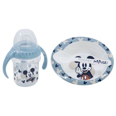 Stor set 3pcs training glass 250 ml plate and spoon Mickey Mouse full of smiles