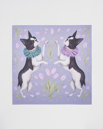 Catherine Rowe Pet Portraits Frenchie Foulard carré en soie lavande 1