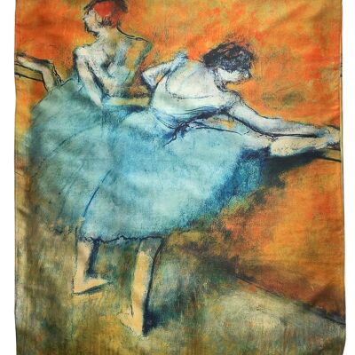 Pañuelo de seda con estampado artístico "Bailarinas en la barra" Impresionismo de Degas - Multicolor
