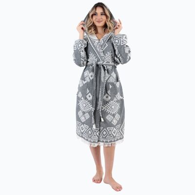 Kilim Hooded Bathrobe - Black