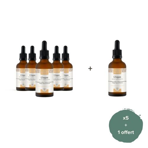 (Fête des Mères) Lot de 5 + 1 offert - Huile d'Argan BIO