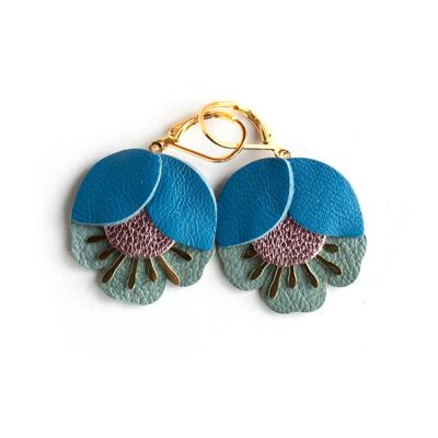 Cherry Blossom earrings - royal blue, metallic pink and cetadon leather