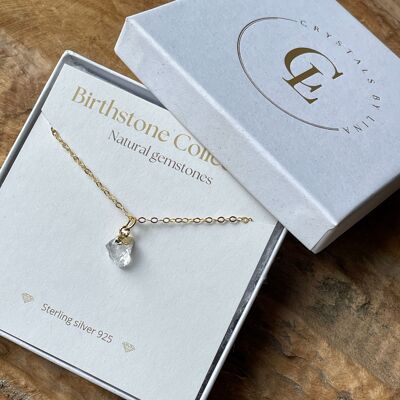 Birthstone necklace april - clear quartz - sterling silver 925
