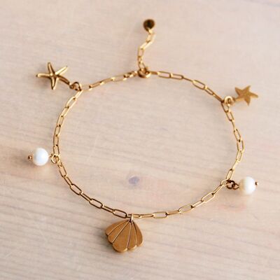 Charm anklet with shells and pearls - gold