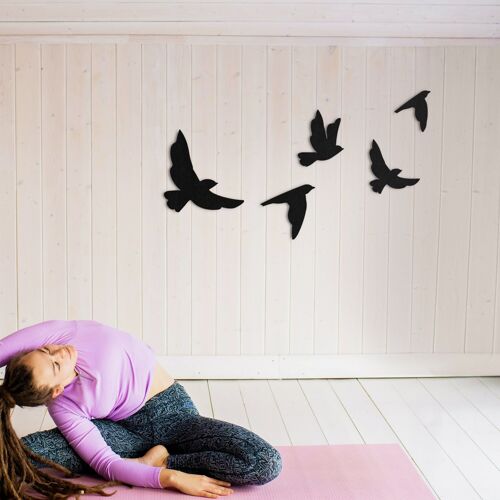 Set Of Five Birds Flying to Distance Metal Wall Art