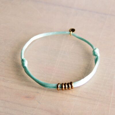 Satin bracelet with rings – mint/gold
