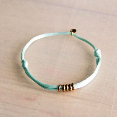 Pulsera de satén con anillos – menta/oro