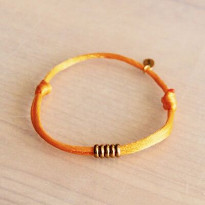 Pulsera de raso con anillas – naranja/dorado