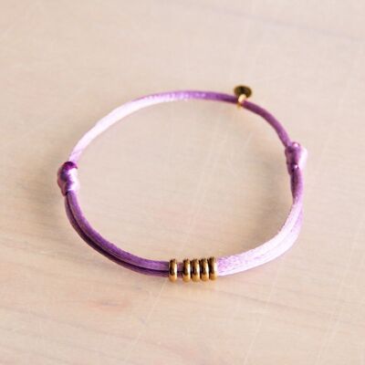 Satin bracelet with rings – lilac/gold