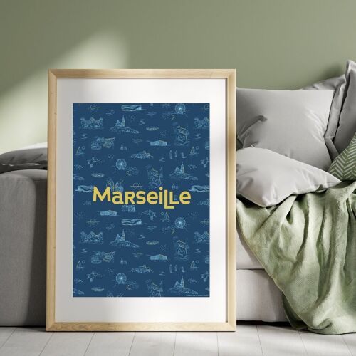 Affiche Marseille motif Bleu marine