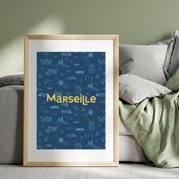 Affiche Marseille motif Bleu marine 1