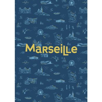 Affiche Marseille motif Bleu marine 2