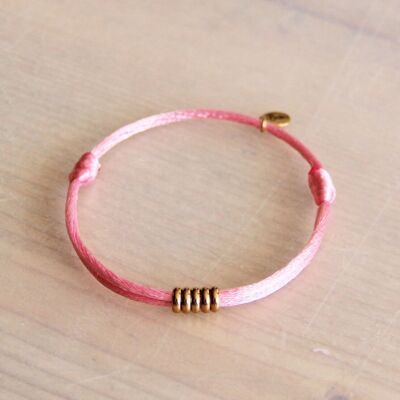 Satin bracelet with rings – pink/gold