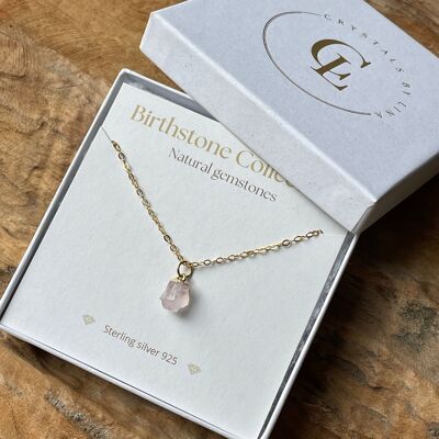 Birthstone necklace october - rose quartz - sterling silver 925