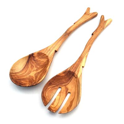 Set of 2 salad cutlery Tanit 32 cm salad spoon made of olive wood