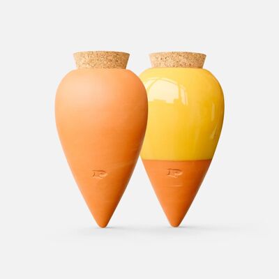 Dúo de ollas: 1 olla de terracota y 1 olla amarilla mostaza