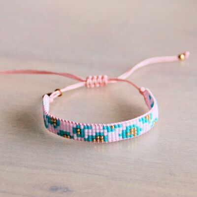 Weaving bracelet with leopard print – lilac/turquoise