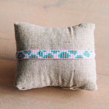 Bracelet tissage imprimé léopard – lilas/turquoise 2