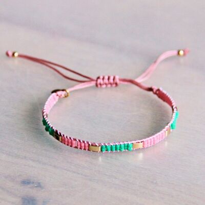 Bracelet tissage avec blocs tila – vert/rose
